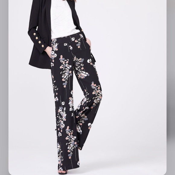 Frank Lyman floral black wide leg flare pant size 14 - Picture 2 of 15